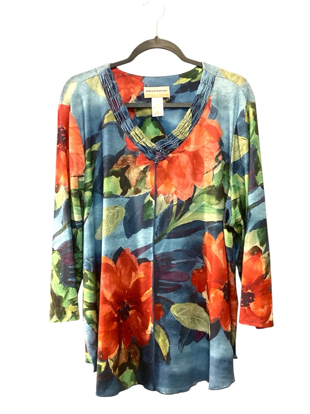 NWT Alfred Dunner Womens El Paso Blue Floral Print Tunic Top